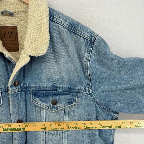 GAP DENIM Jacket Mens XL Trucker Sherpa Fleece Snap Front Cotton Light Wash Blue - Picture 12 of 14